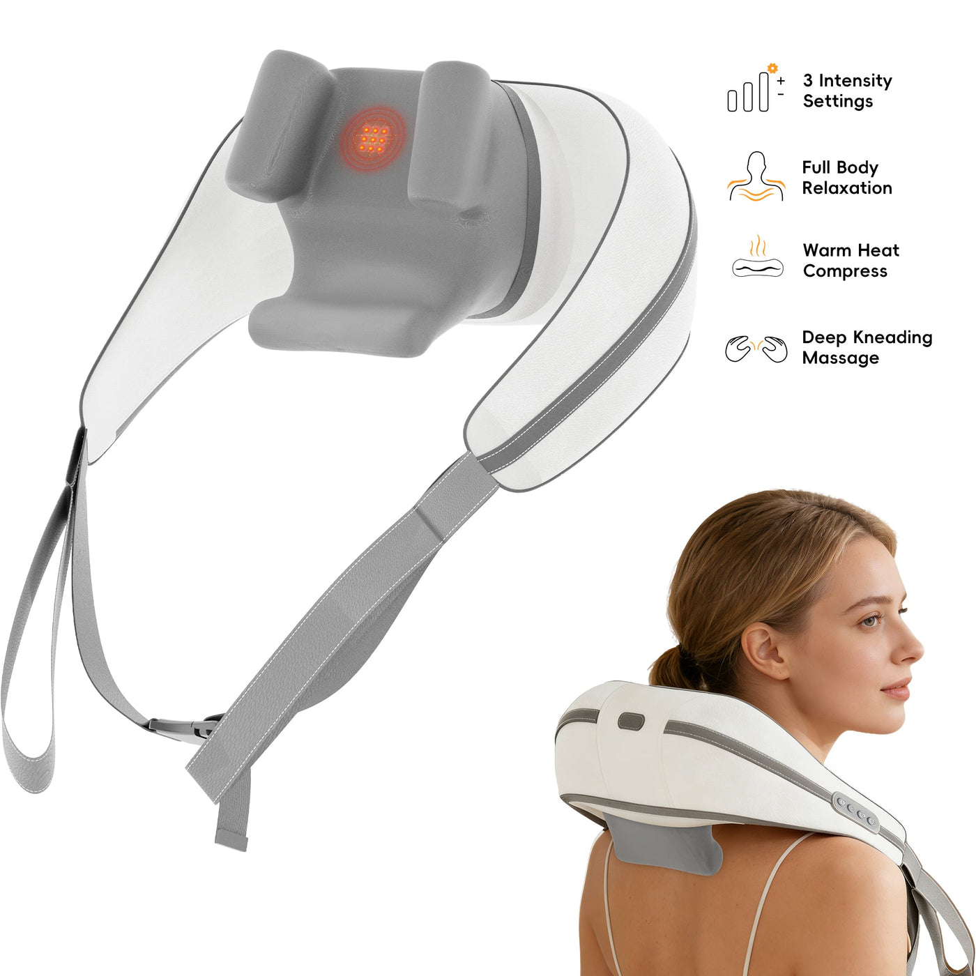 NICEBAY Cordless Neck and Shoulder Massager with Heat 4D Shiatsu Deep Kneading, Graphene Heating, Portable Back & Neck Massager